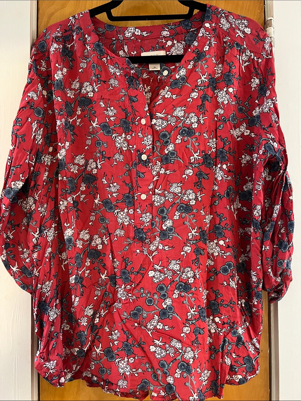 Loft Women's Red Floral Button-Front Blouse